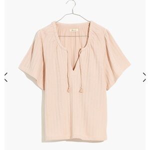 Madewell Pointelle Tie-Neck faded pink top size L